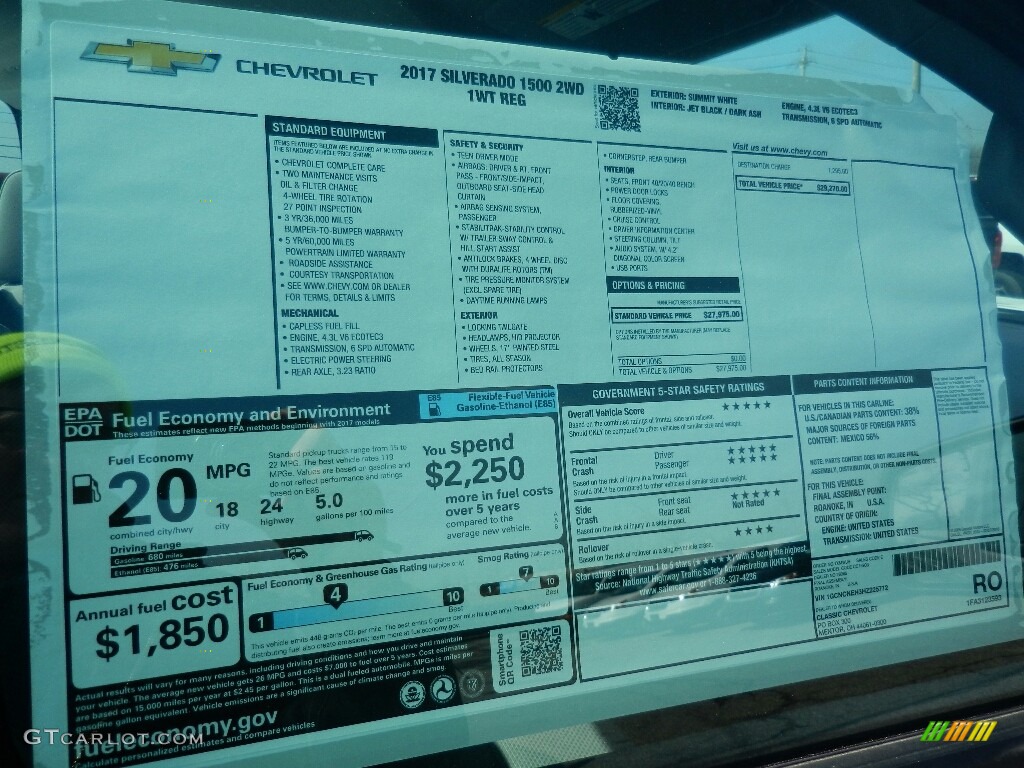 2017 Chevrolet Silverado 1500 WT Regular Cab Window Sticker Photos