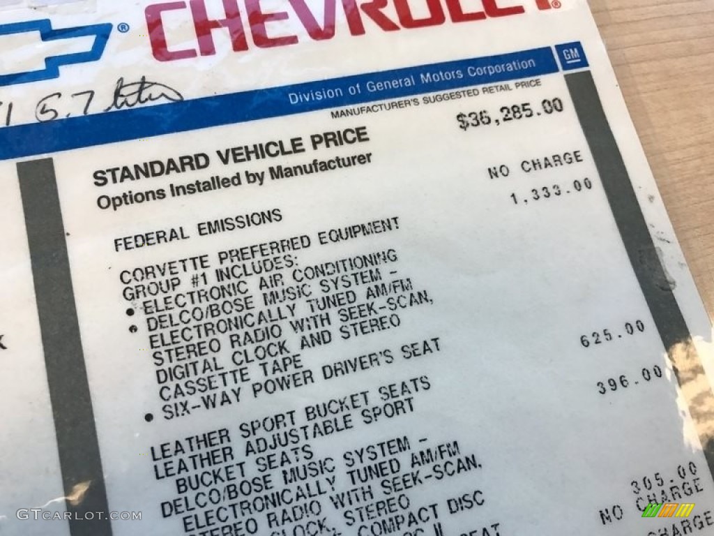 1994 Chevrolet Corvette Coupe Window Sticker Photo #119358427