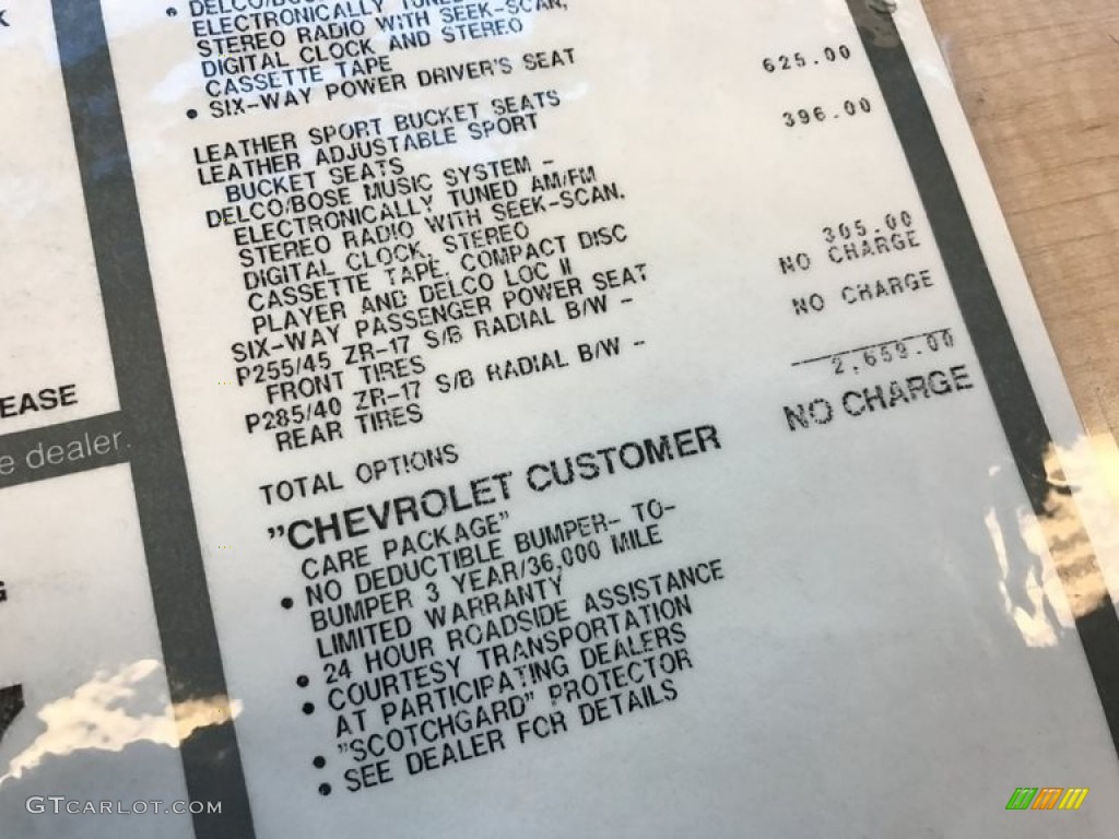 1994 Chevrolet Corvette Coupe Window Sticker Photo #119358445