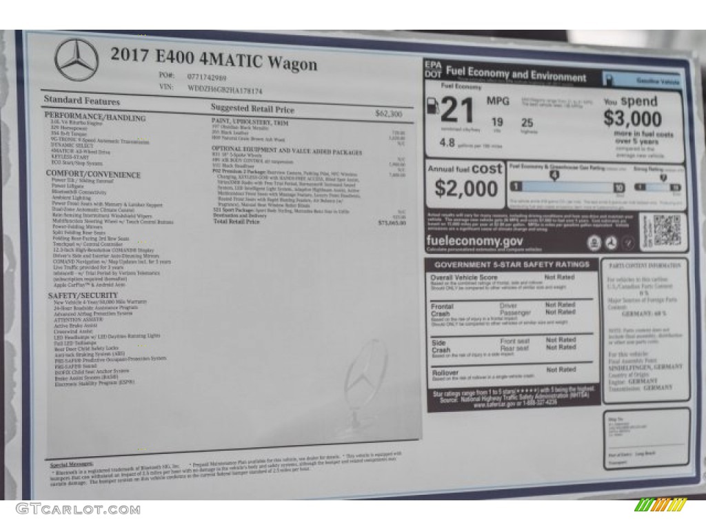 2017 Mercedes-Benz E 400 4Matic Wagon Window Sticker Photo #119363617