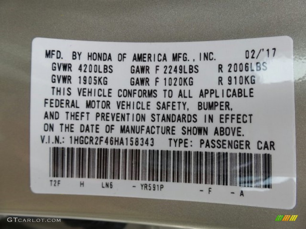 2017 Honda Accord LX Sedan Color Code Photos