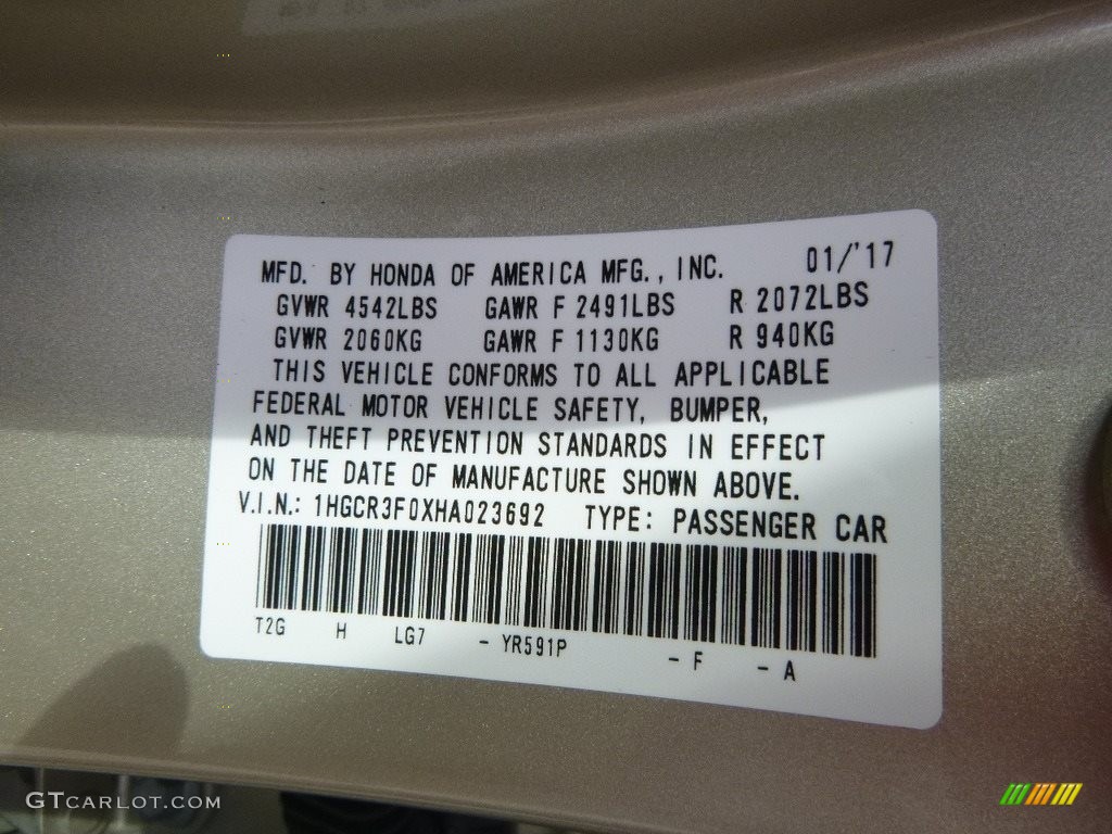 2017 Accord EX-L V6 Sedan - Champagne Frost Pearl / Ivory photo #10