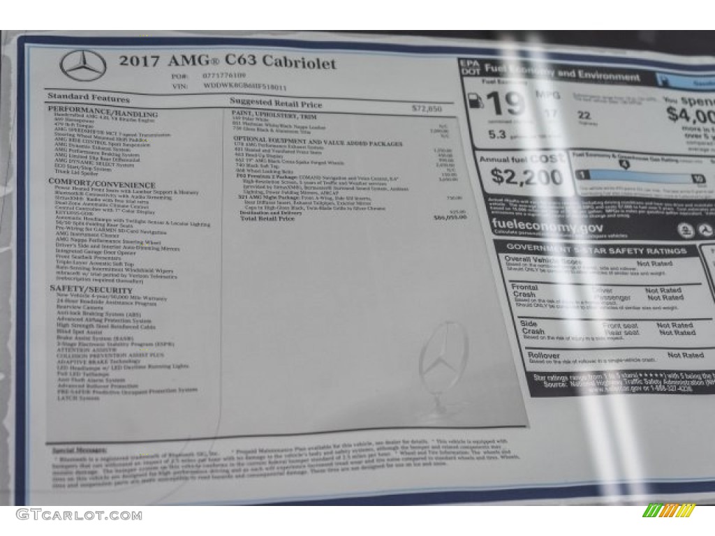 2017 Mercedes-Benz C 63 AMG Cabriolet Window Sticker Photo #119385911
