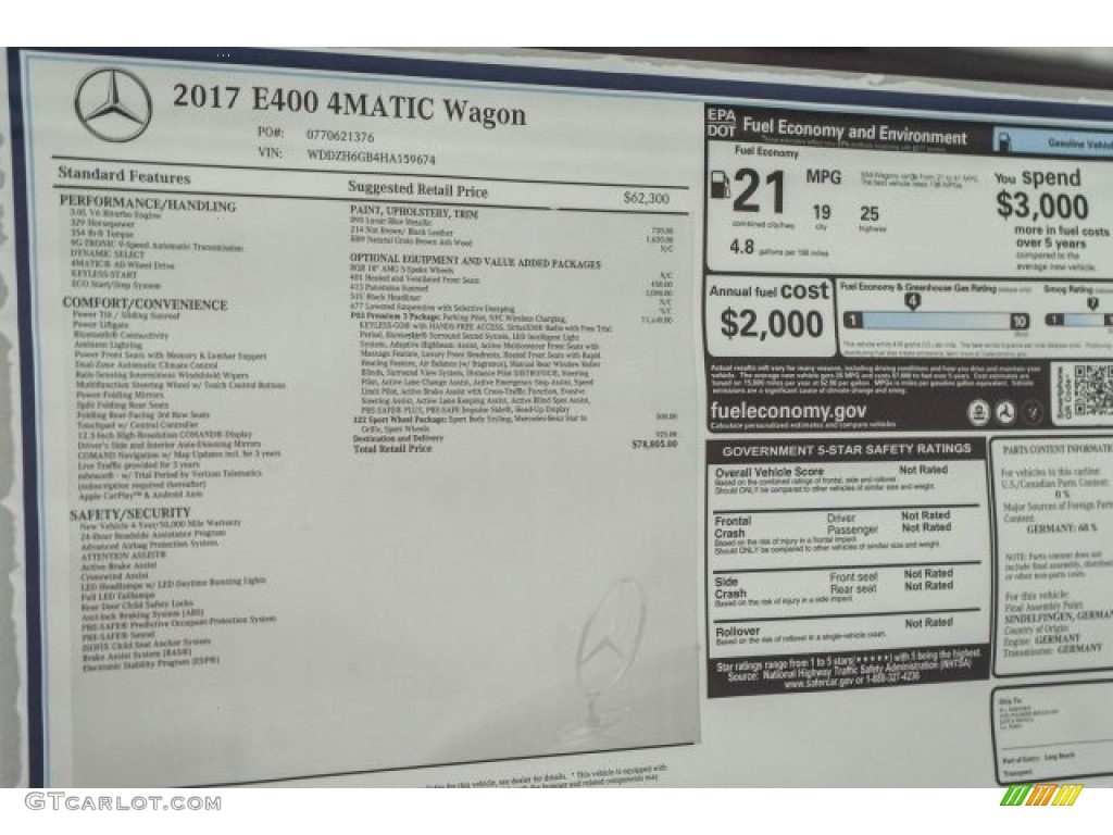 2017 Mercedes-Benz E 400 4Matic Wagon Window Sticker Photo #119386394