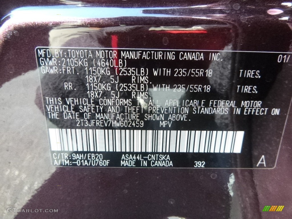 2017 RAV4 Color Code 9AH for Black Current Metallic Photo #119399060