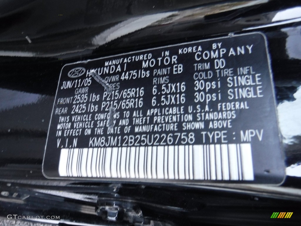 2005 Tucson GL - Obsidian Black / Beige photo #24