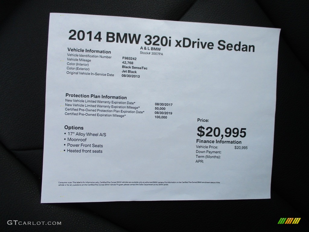 2014 3 Series 320i xDrive Sedan - Jet Black / Black photo #12