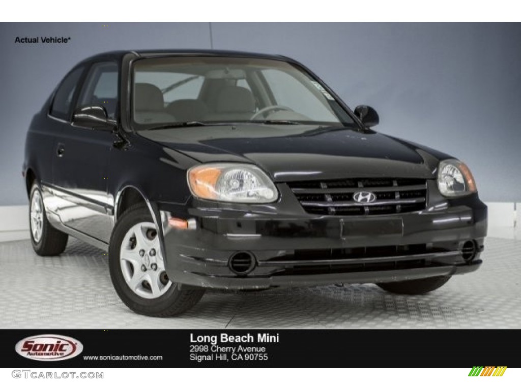 2004 Accent GL Coupe - Ebony Black / Gray photo #1