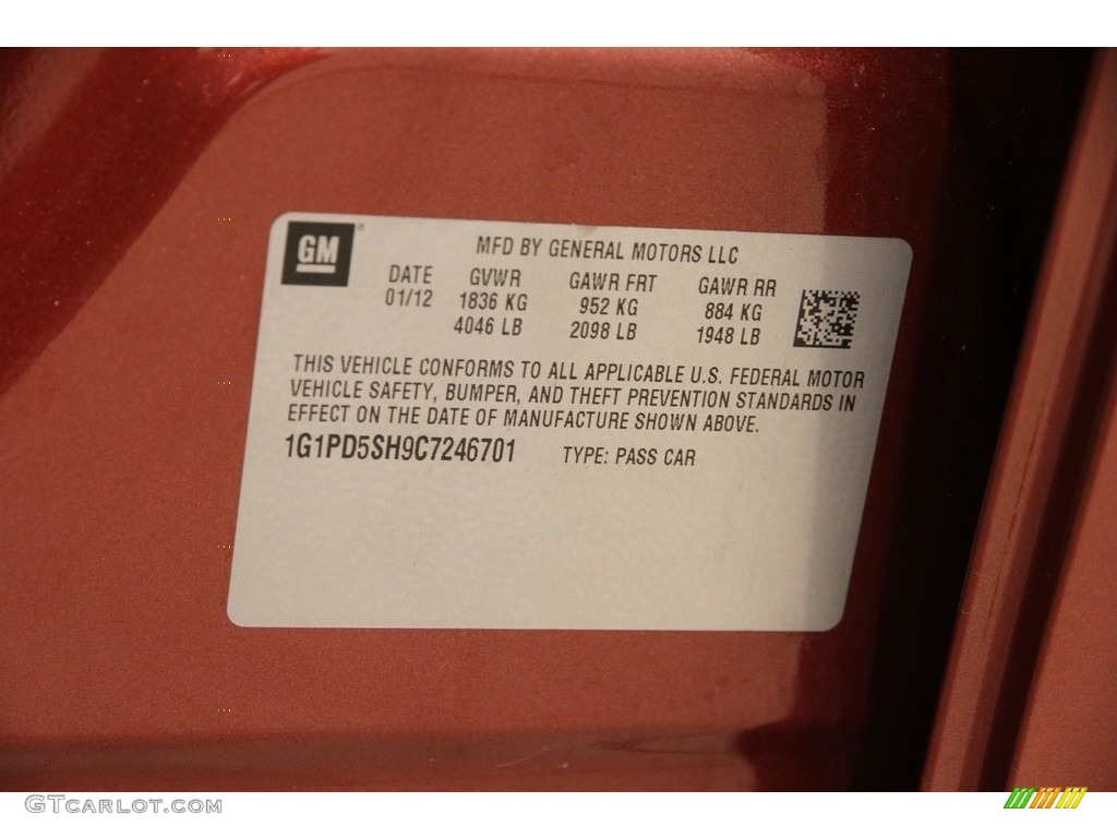 2012 Cruze LS - Autumn Red Metallic / Jet Black/Medium Titanium photo #16