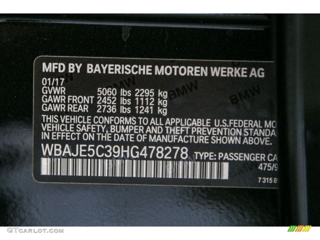 2017 5 Series Color Code 475 for Black Sapphire Metallic Photo #119453151