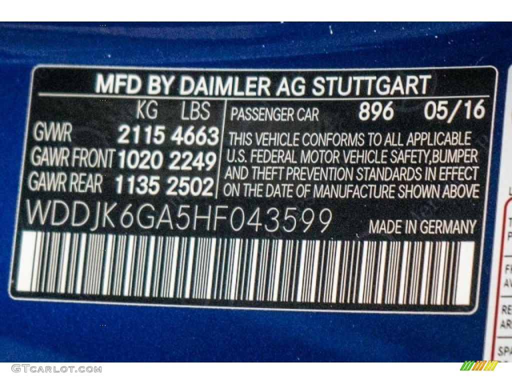 2017 SL Color Code 896 for Brilliant Blue Metallic Photo #119476006