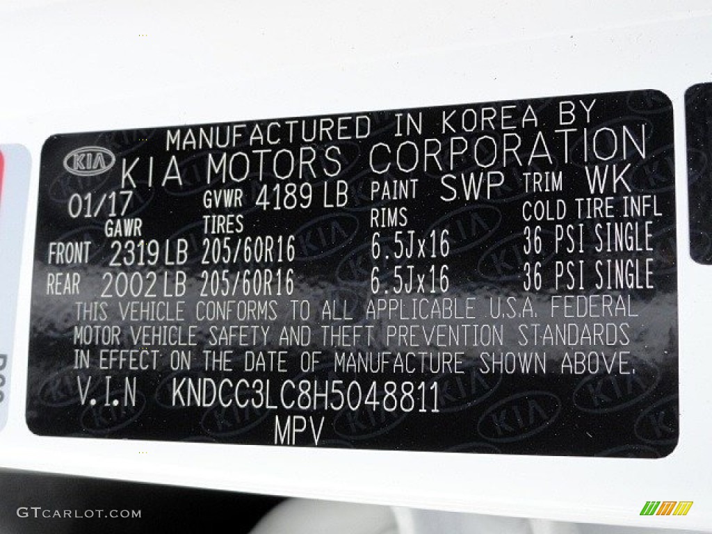 2017 Kia Niro EX Hybrid Color Code Photos