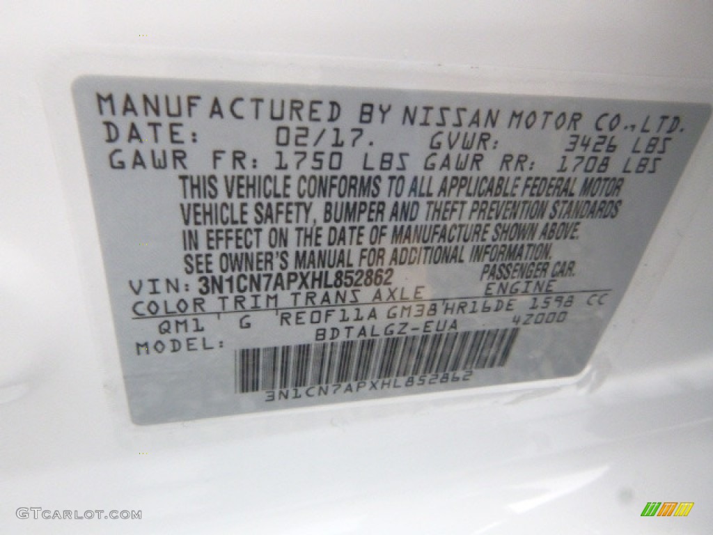 2017 Nissan Versa SL Color Code Photos