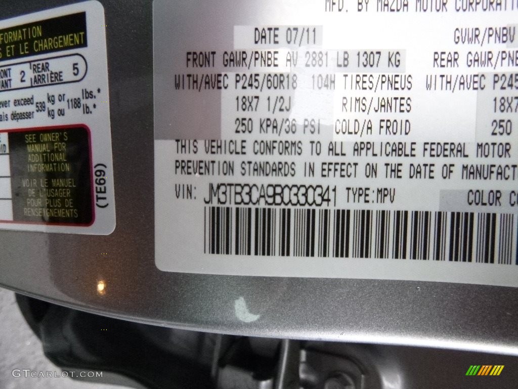 2011 CX-9 Touring AWD - Liquid Silver Metallic / Black photo #27