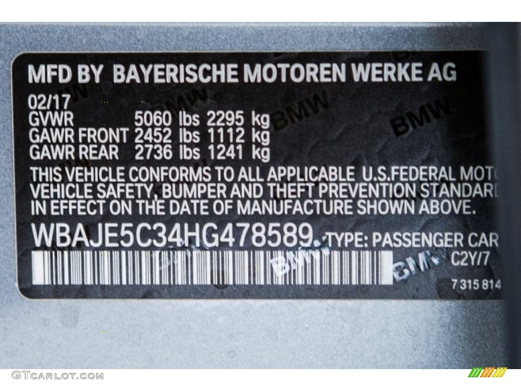 2017 5 Series Color Code C2Y for Bluestone Metallic Photo #119523349