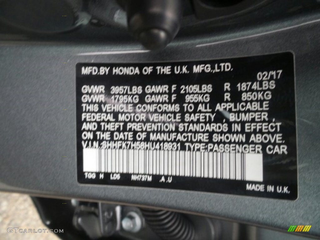 2017 Civic EX Hatchback - Polished Metal Metallic / Black photo #8