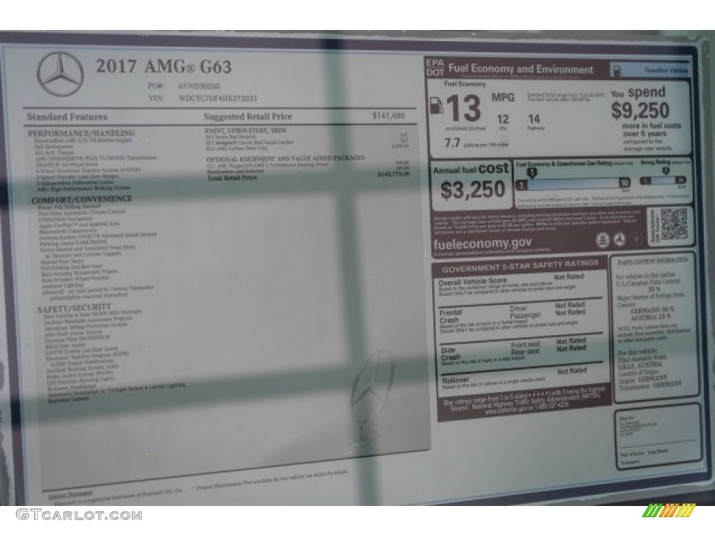 2017 Mercedes-Benz G 63 AMG Window Sticker Photo #119541460