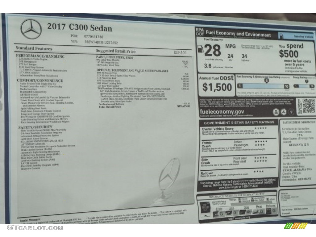 2017 Mercedes-Benz C 300 Sedan Window Sticker Photo #119560020