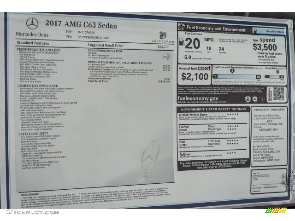 2017 Mercedes-Benz C 63 AMG Sedan Window Sticker Photo #119560773