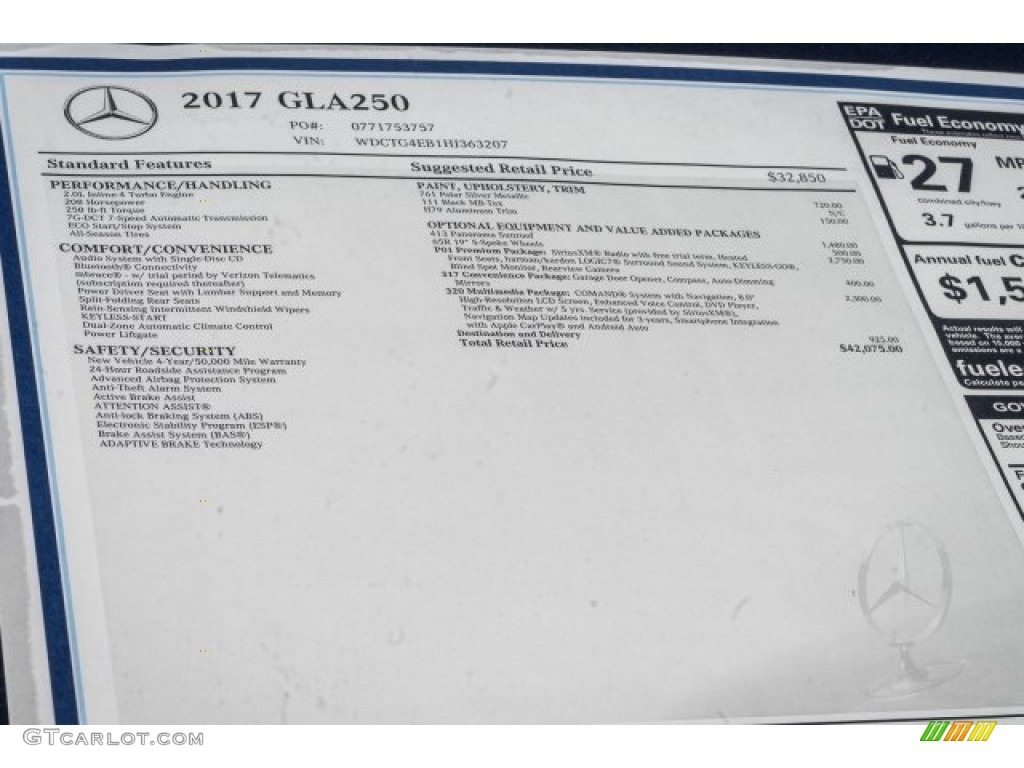 2017 Mercedes-Benz GLA 250 Window Sticker Photos