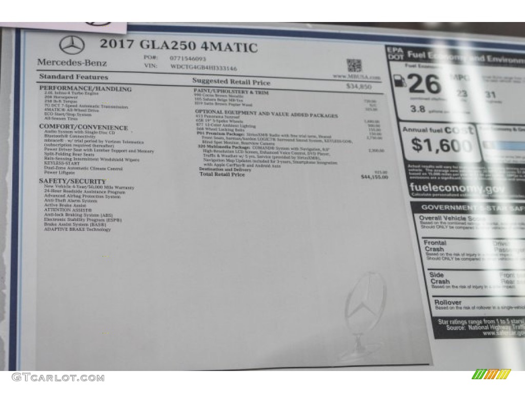 2017 Mercedes-Benz GLA 250 4Matic Window Sticker Photo #119564892