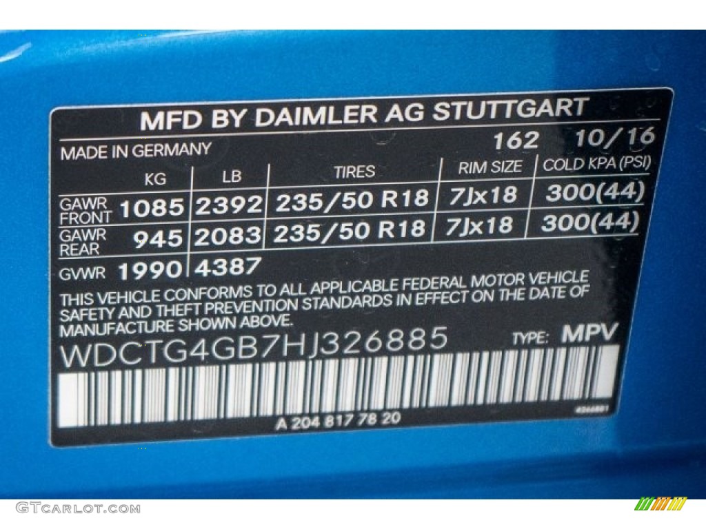 2017 GLA Color Code 162 for South Seas Blue Metallic Photo #119565048