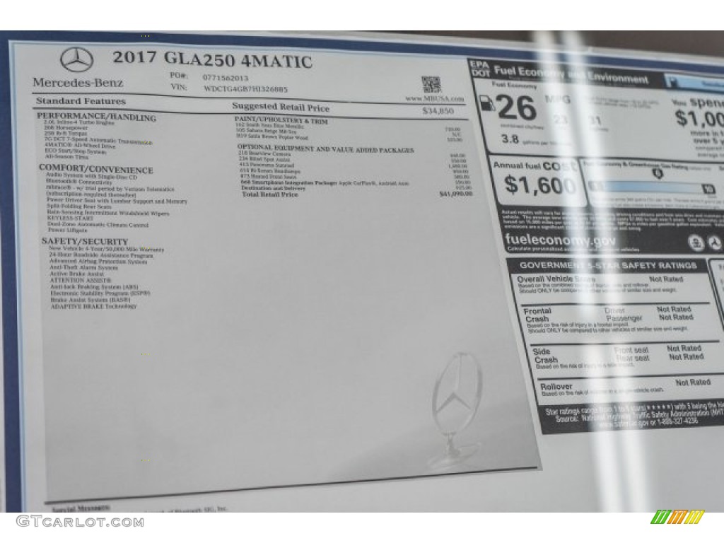 2017 Mercedes-Benz GLA 250 4Matic Window Sticker Photos