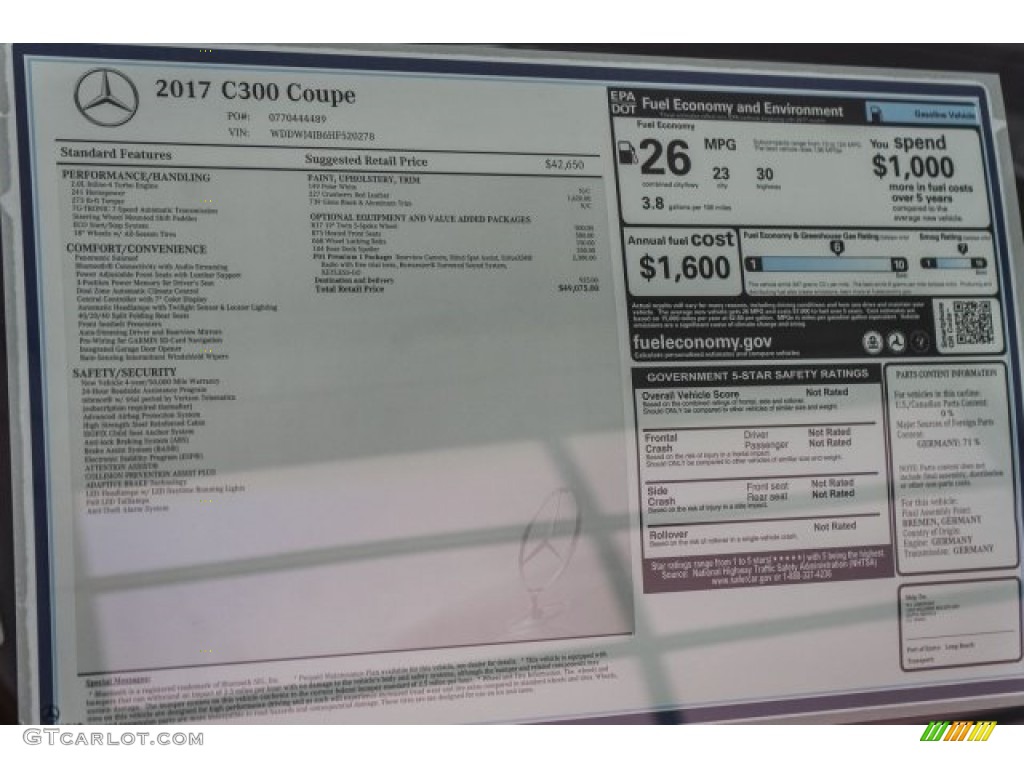 2017 Mercedes-Benz C 300 Coupe Window Sticker Photo #119565705