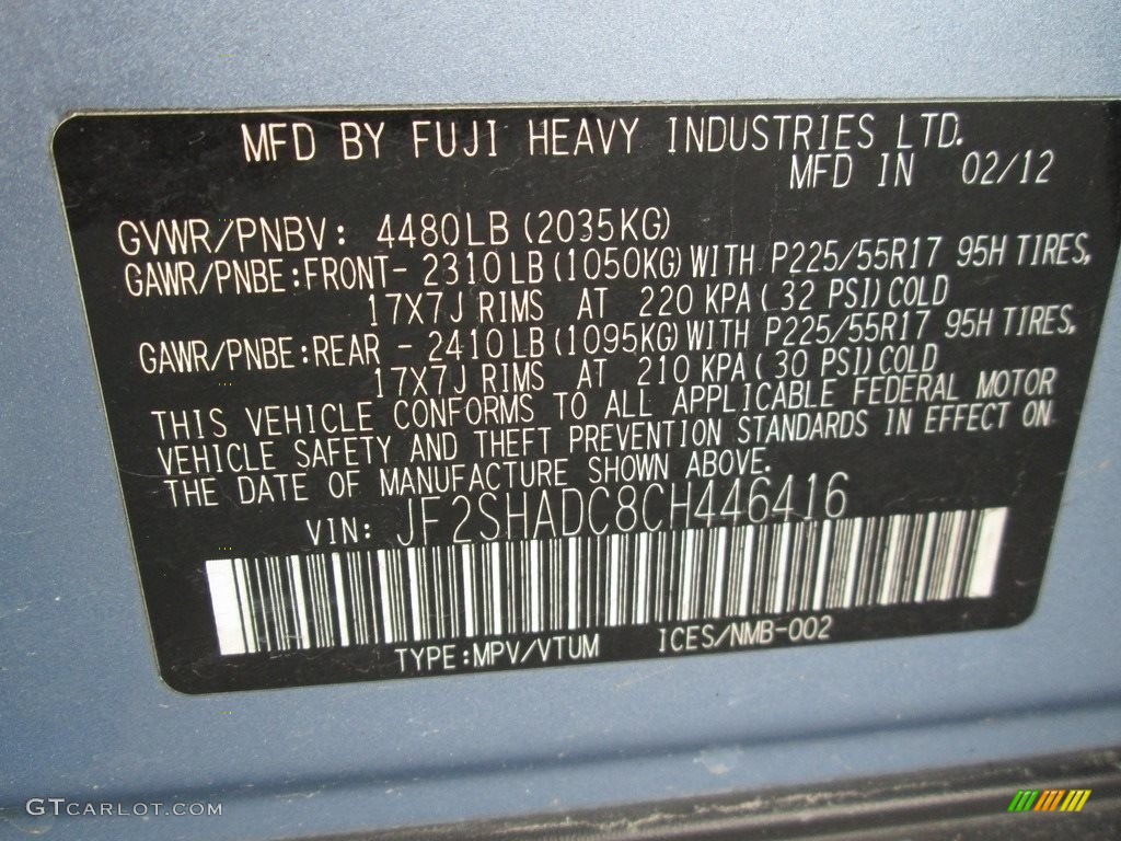 2012 Forester 2.5 X Premium - Ice Blue Metallic / Platinum photo #31