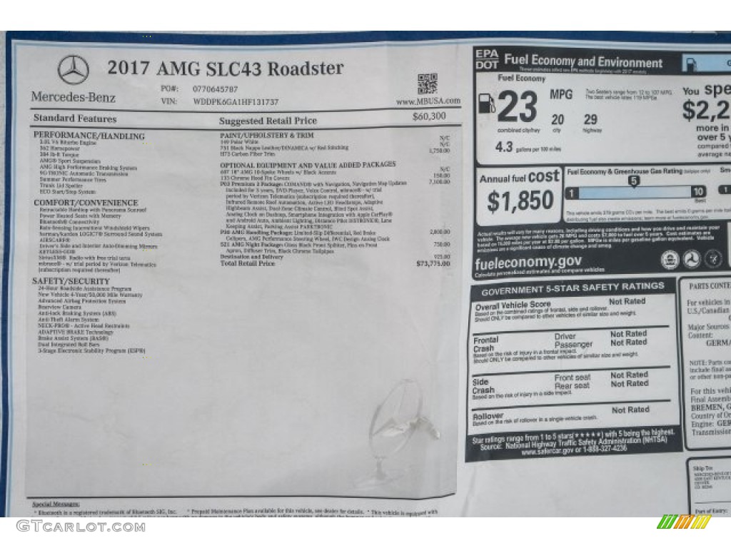 2017 Mercedes-Benz SLC 43 AMG Roadster Window Sticker Photos