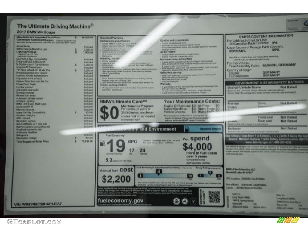 2017 BMW M4 Coupe Window Sticker Photo #119578065