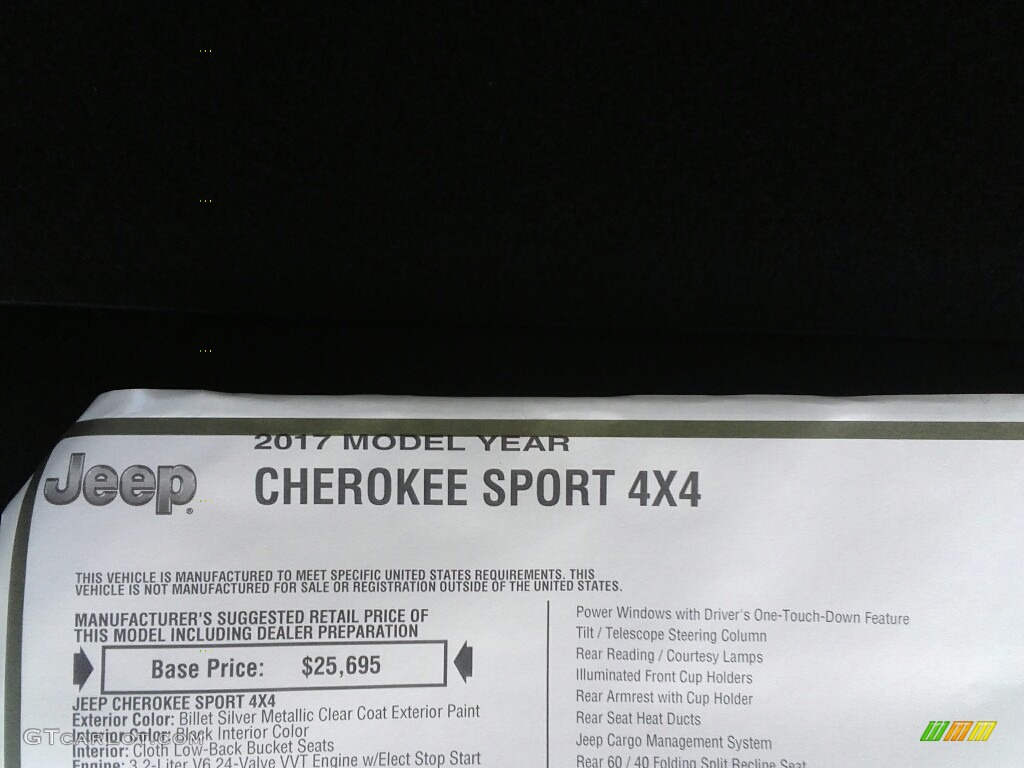 2017 Cherokee Sport 4x4 - Billet Silver Metallic / Black photo #26