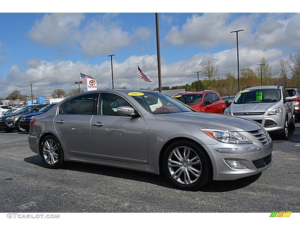 2012 Genesis 3.8 Sedan - Platinum Silver Metallic / Saddle photo #1