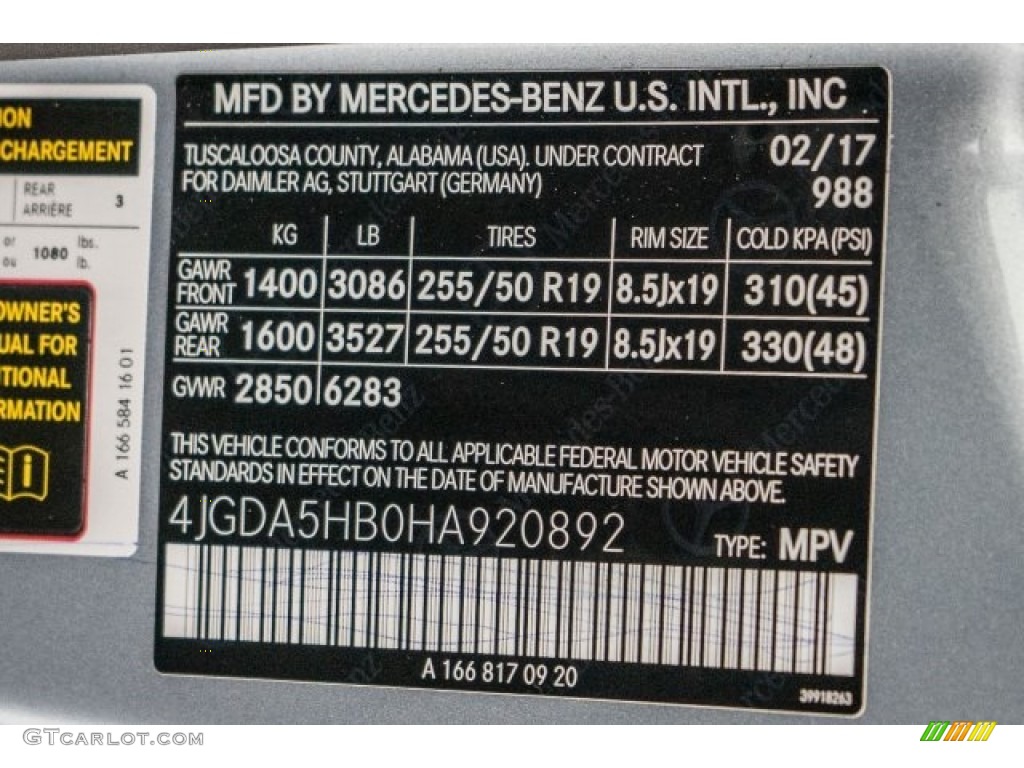 2017 Mercedes-Benz GLE 350 4Matic Color Code Photos