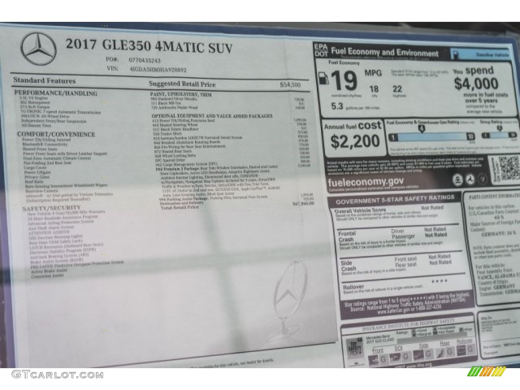 2017 Mercedes-Benz GLE 350 4Matic Window Sticker Photos