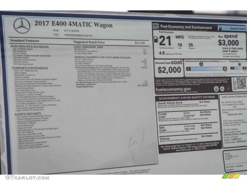 2017 Mercedes-Benz E 400 4Matic Wagon Window Sticker Photo #119615655