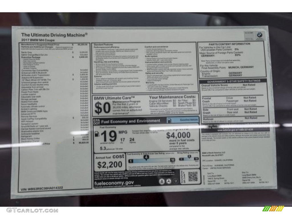 2017 BMW M4 Coupe Window Sticker Photo #119624389