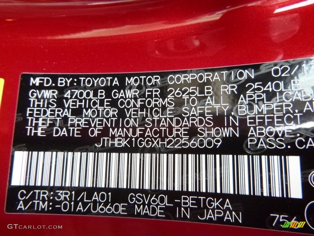 2017 ES Color Code 3R1 for Matador Red Mica Photo #119633451