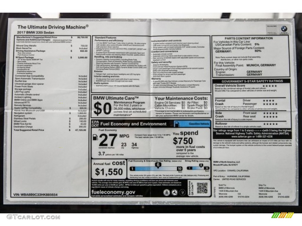 2017 3 Series 330i Sedan - Mineral Grey Metallic / Black photo #10