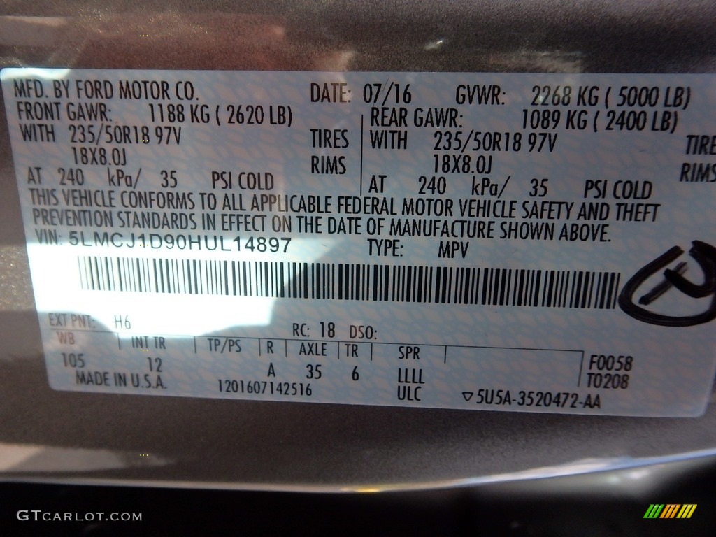 2017 Lincoln MKC Premier AWD Color Code Photos
