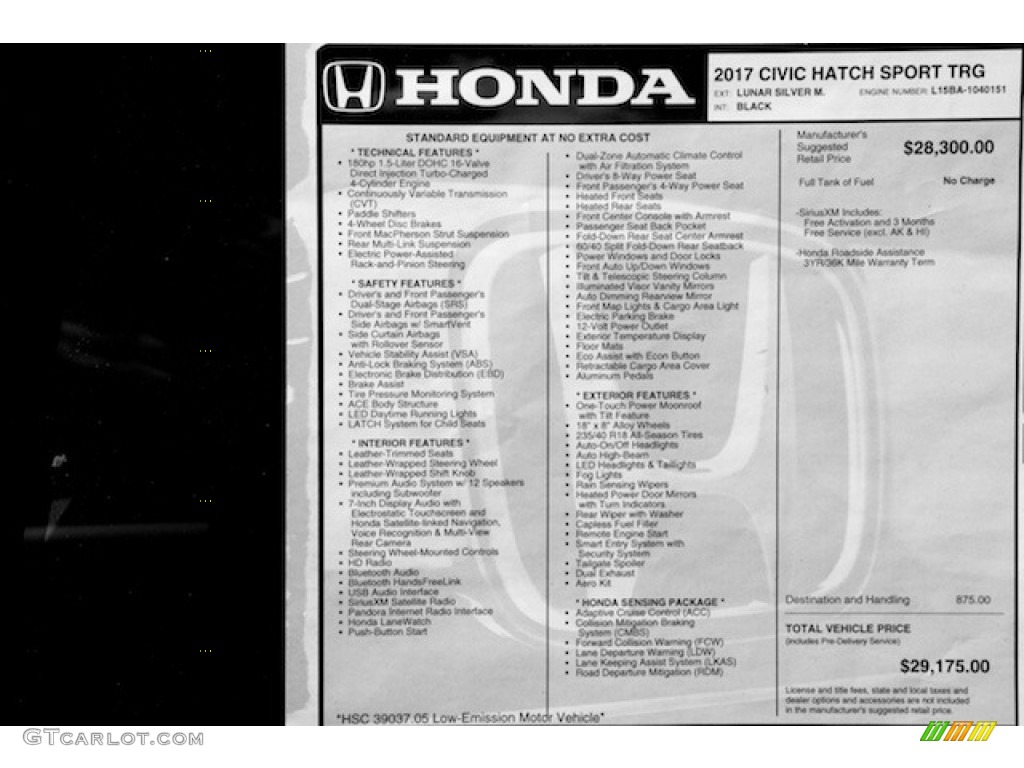 2017 Honda Civic Sport Touring Hatchback Window Sticker Photo #119678556