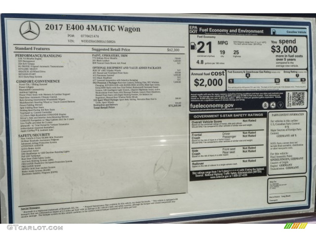 2017 Mercedes-Benz E 400 4Matic Wagon Window Sticker Photo #119678763