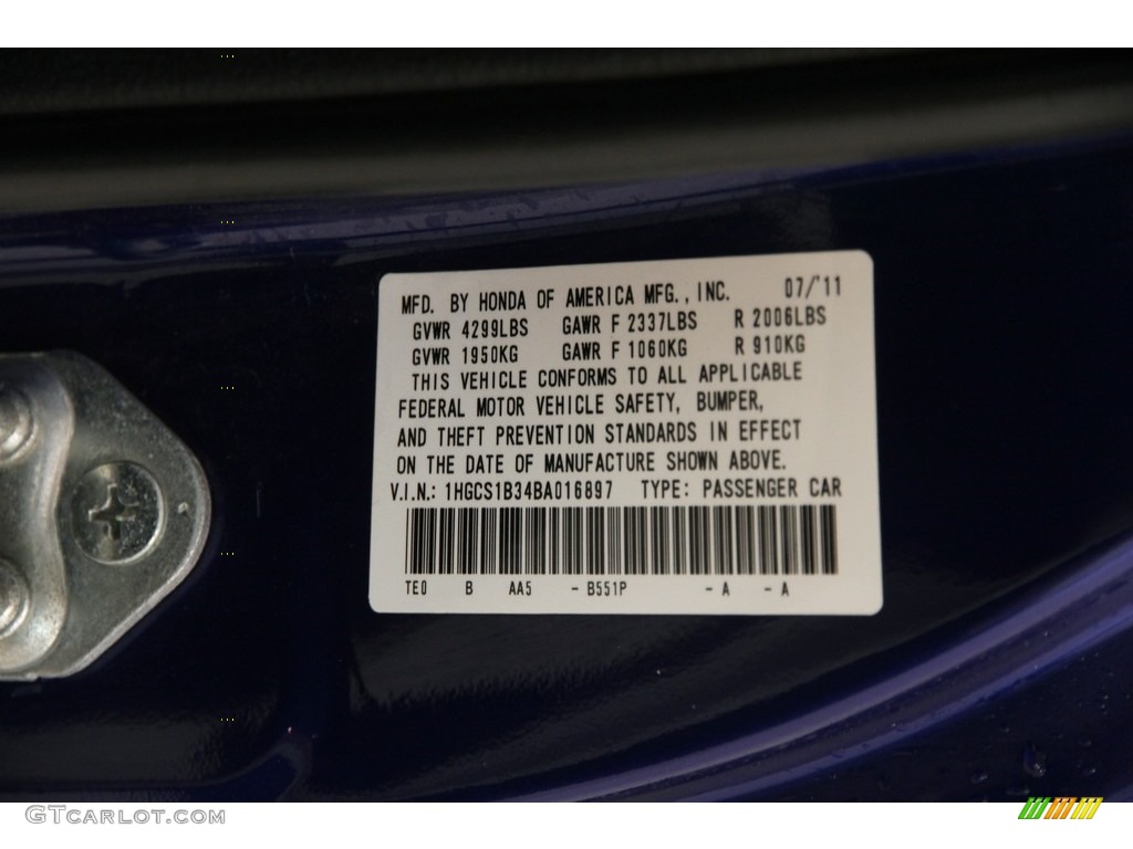 2011 Accord LX-S Coupe - Belize Blue Pearl / Black photo #20