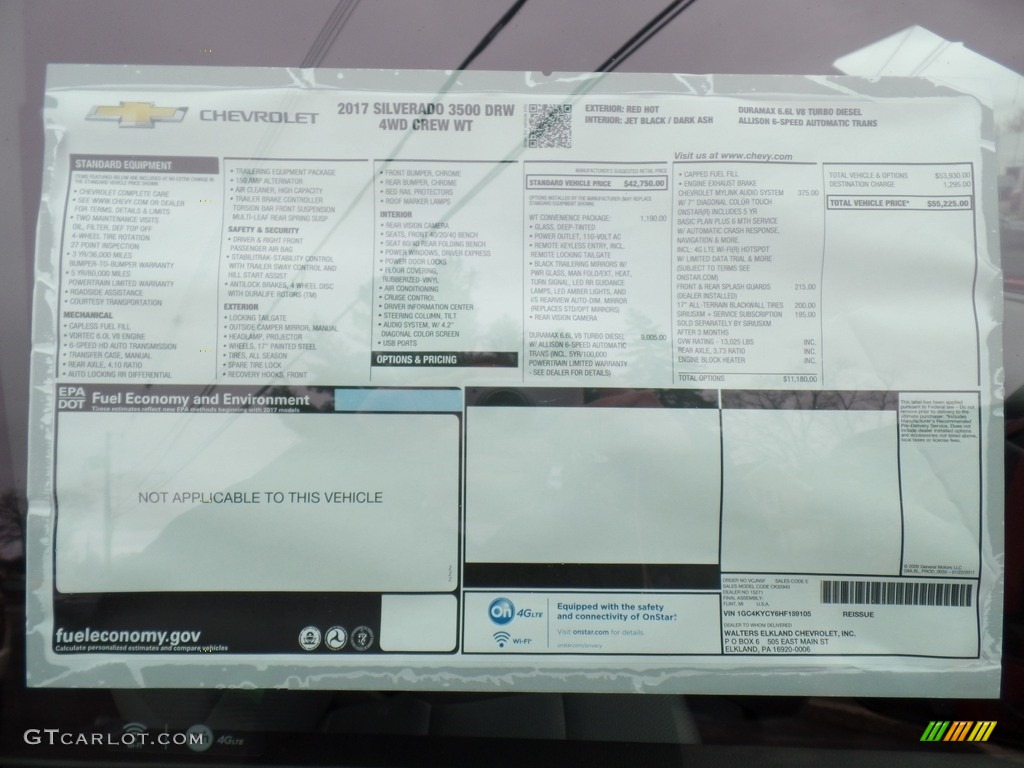 2017 Chevrolet Silverado 3500HD Work Truck Crew Cab Dual Rear Wheel 4x4 Window Sticker Photo #119694051