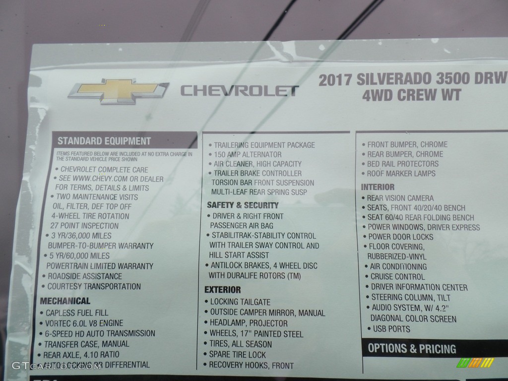 2017 Chevrolet Silverado 3500HD Work Truck Crew Cab Dual Rear Wheel 4x4 Window Sticker Photo #119694072