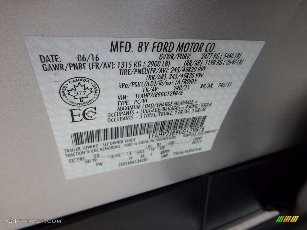 2016 Ford Taurus Limited AWD Color Code Photos
