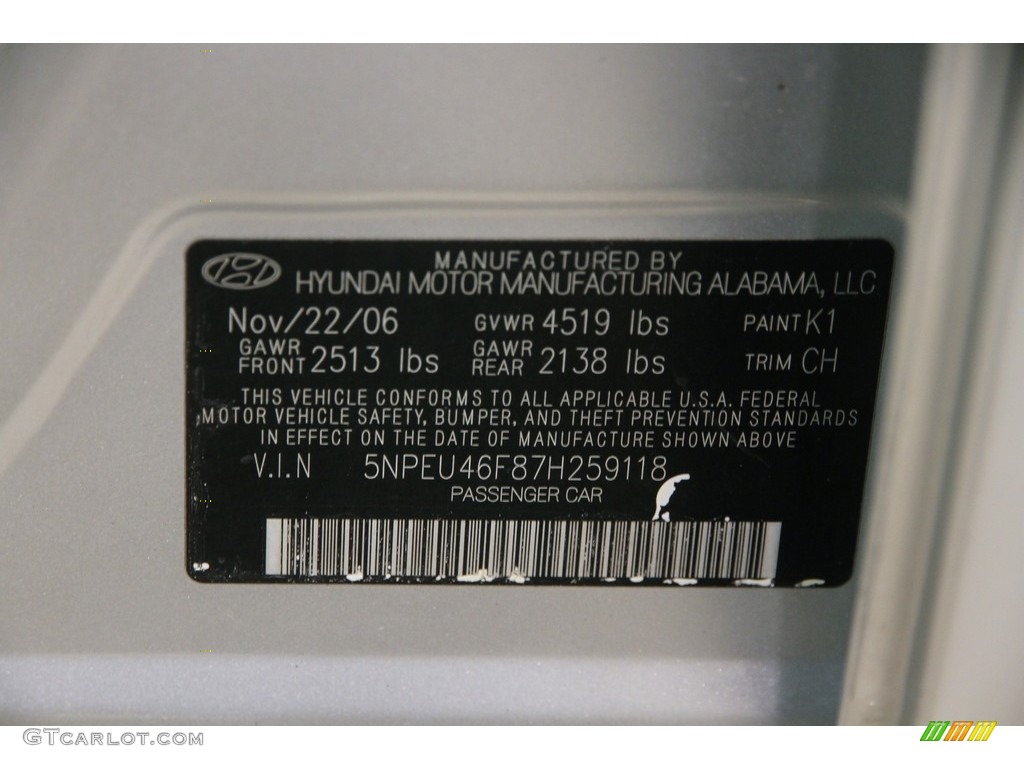 2007 Sonata Limited V6 - Bright Silver / Black photo #20
