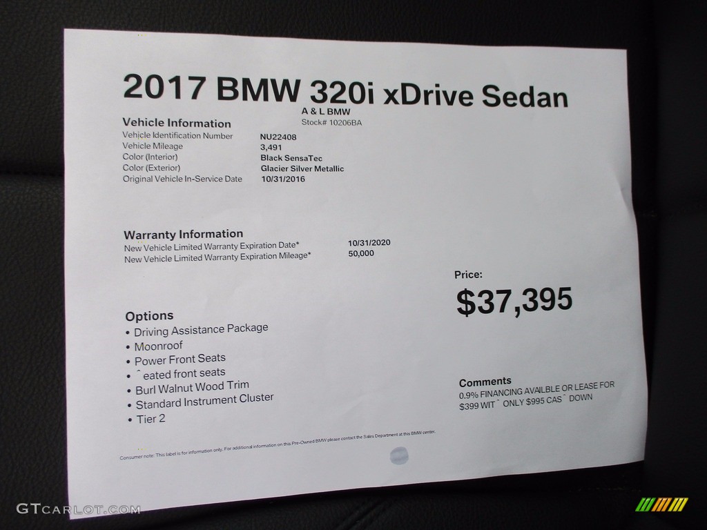 2017 3 Series 320i xDrive Sedan - Glacier Silver Metallic / Black photo #12