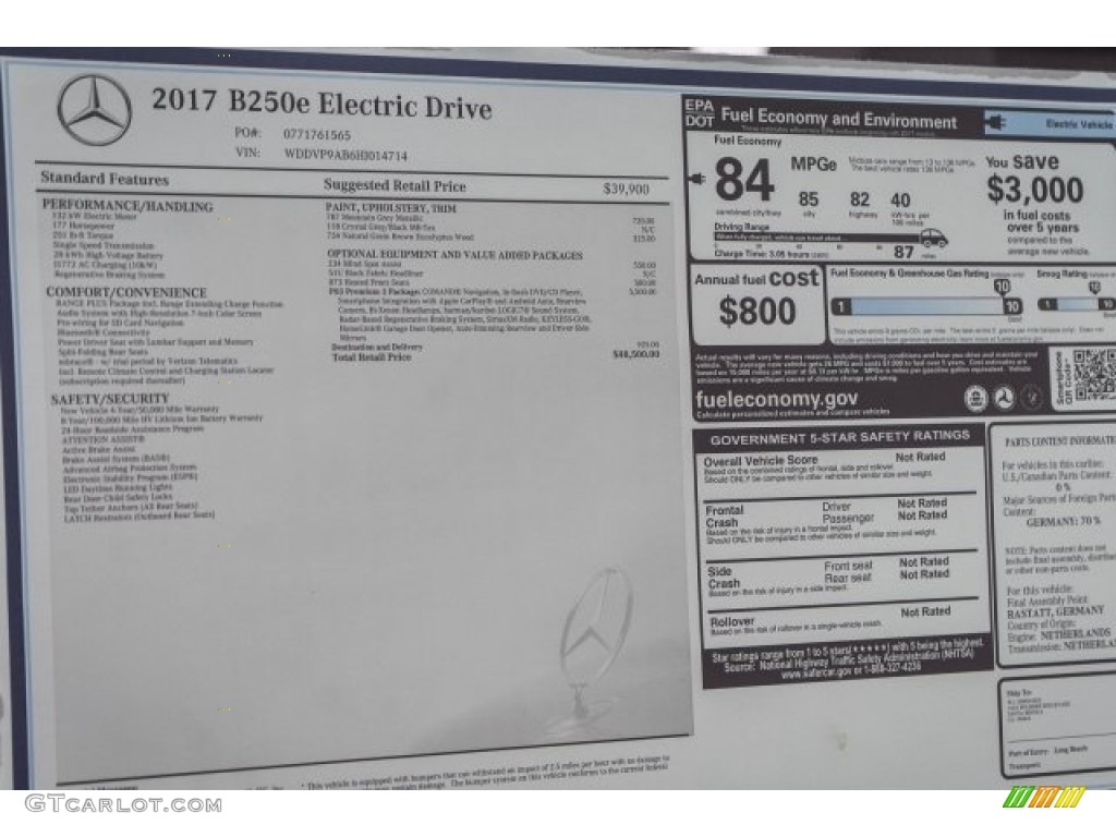 2017 Mercedes-Benz B 250e Window Sticker Photos