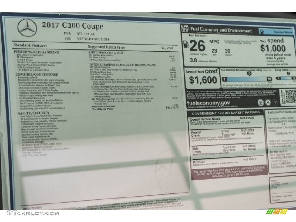 2017 Mercedes-Benz C 300 Coupe Window Sticker Photo #119733141